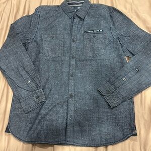 Men’s LongSleeve Button-Up Collared Shirt Faux Jean Size Small